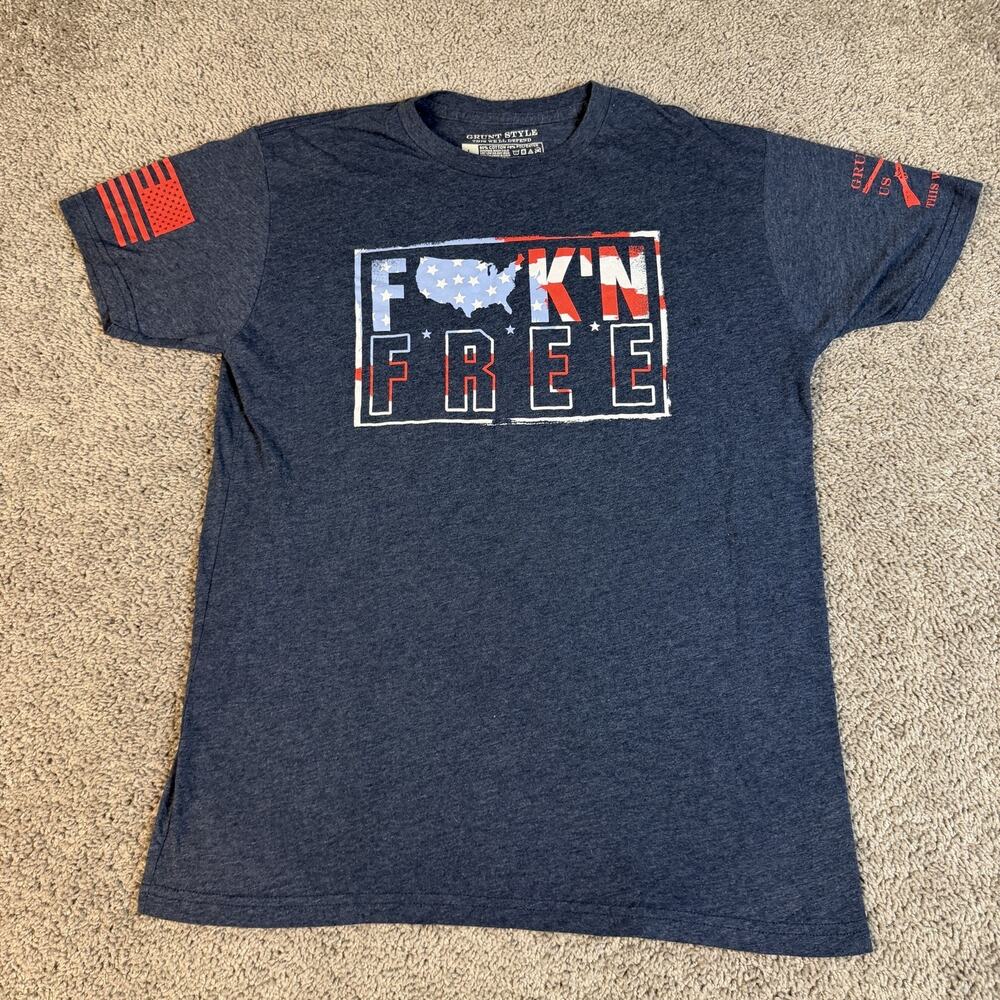 Grunt Style Shirt Mens L Blue Patriotic Graphic Crew Neck Cotton Tagless